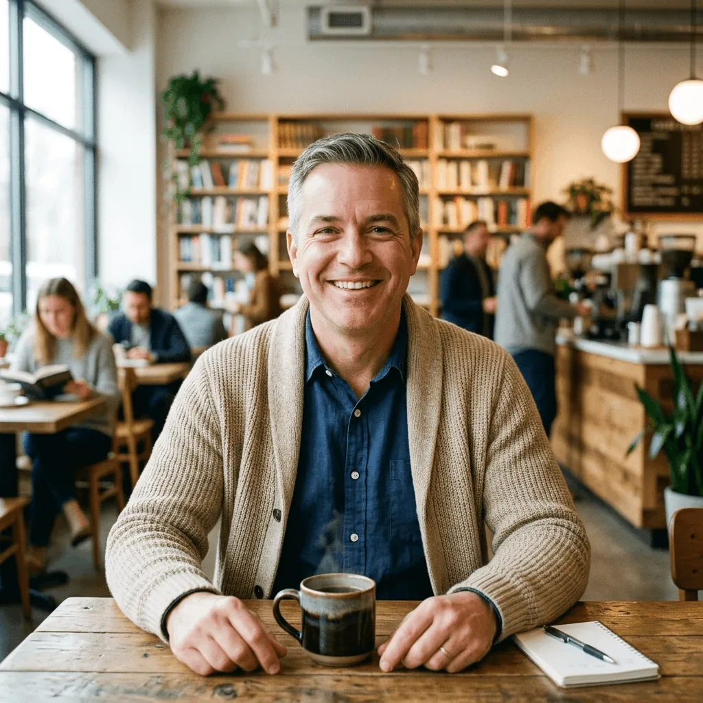 A person sitting in a cafe